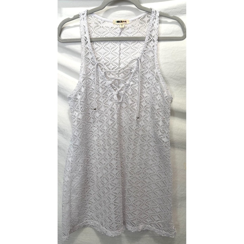 Miken Swim Women's Medium White Sleeveless Mesh Knit‎ Swimsuit Cover-Up Dress